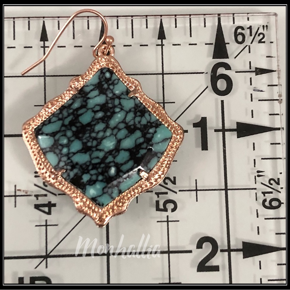 NEW ROSE GOLD BLUE TURQUOISE HOWLITE STONE MARBLED GRANITE EARRINGS - Picture 4 of 5